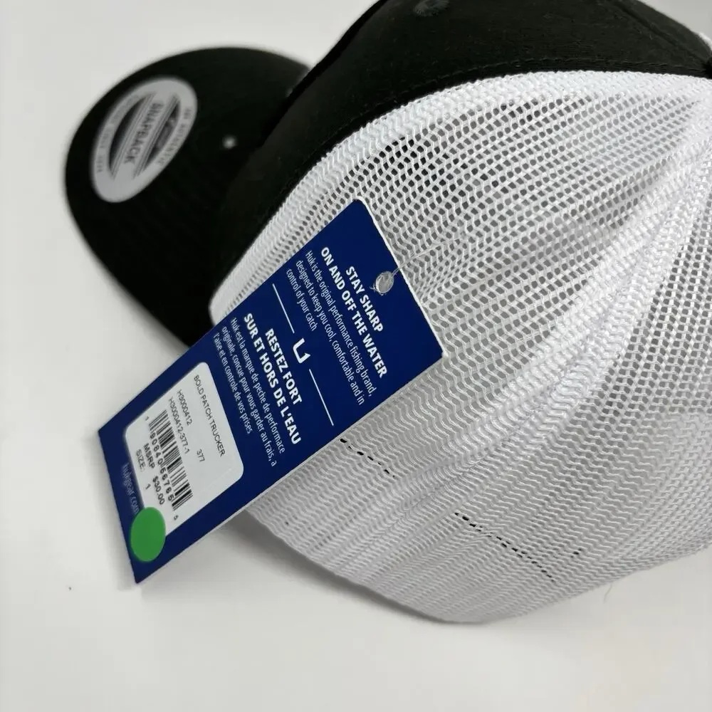 Huk Hat Cap Snap‎ Back Dark Green White Mesh Trucker Patch Fishing Embroidered